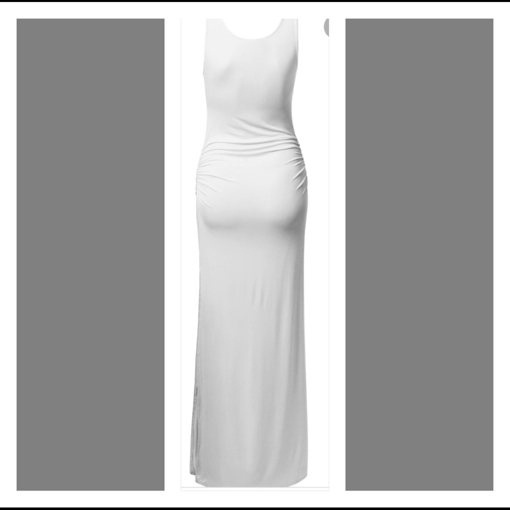 White maxi dress with ruched sides